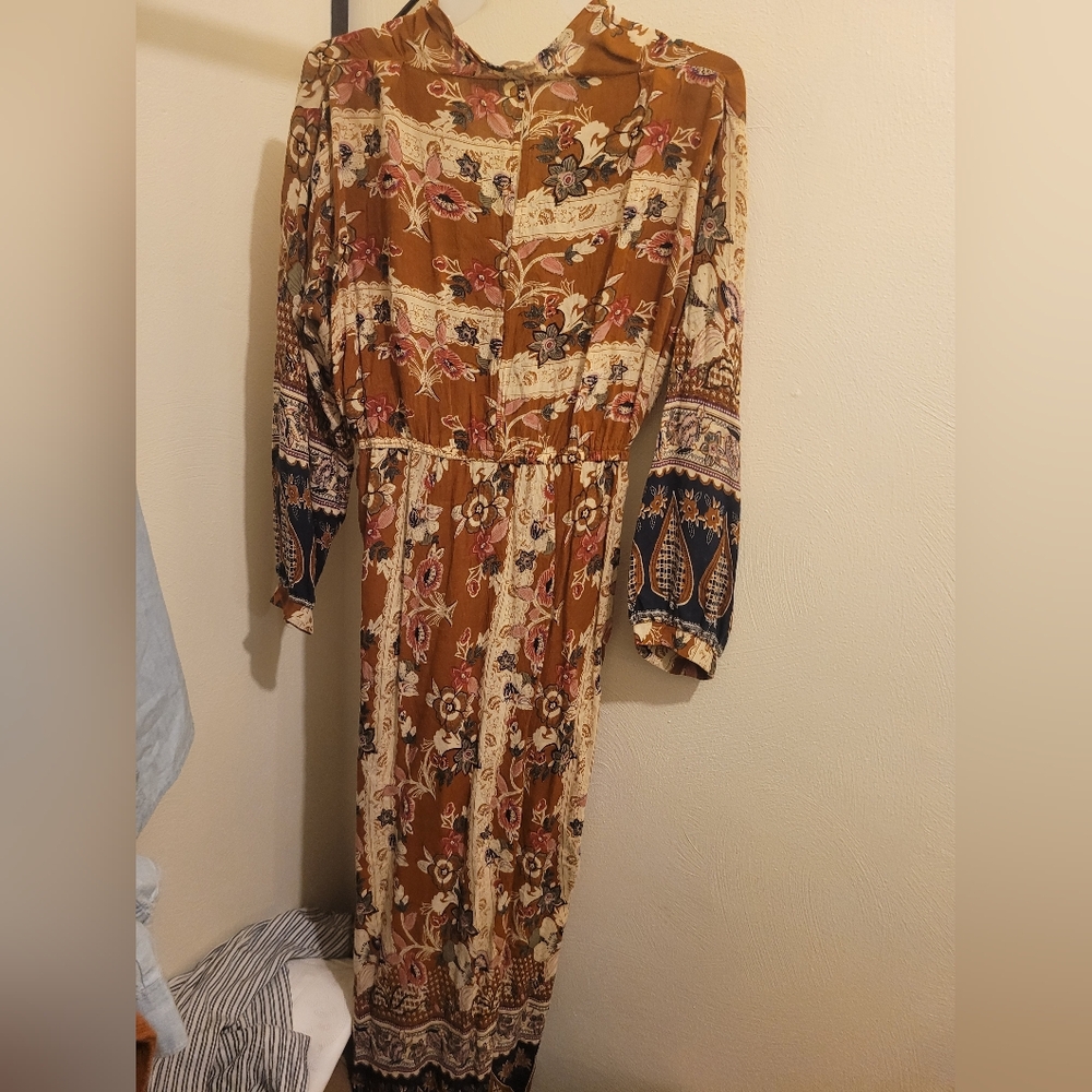 Umgee Boho Kimono Wrap Sheer Maxi Duster Dress Mixed Floral Print Size S - Picture 2 of 6